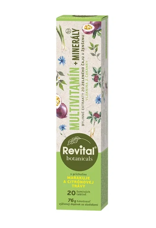 Revital Botanicals Multivitamin + Minerály s bylinnými extrakty rakytník marakuje a citrónová tráva 20 šumivých tablet